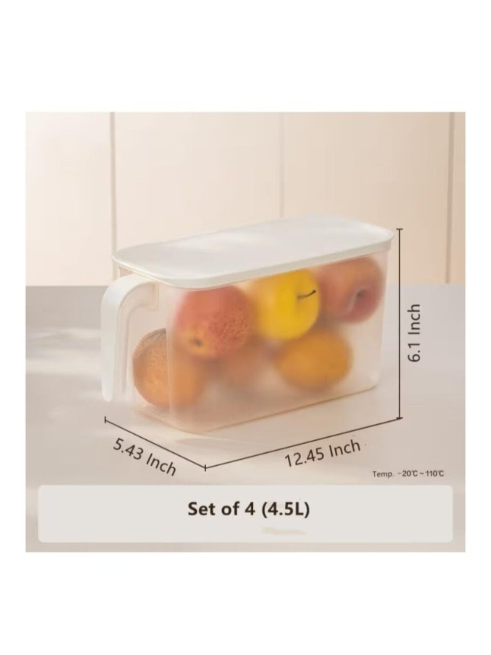 4-Pack 4.5L Plastic Storage Containers Lids Stackable Refrigerator Organizer - Picture 2 of 9